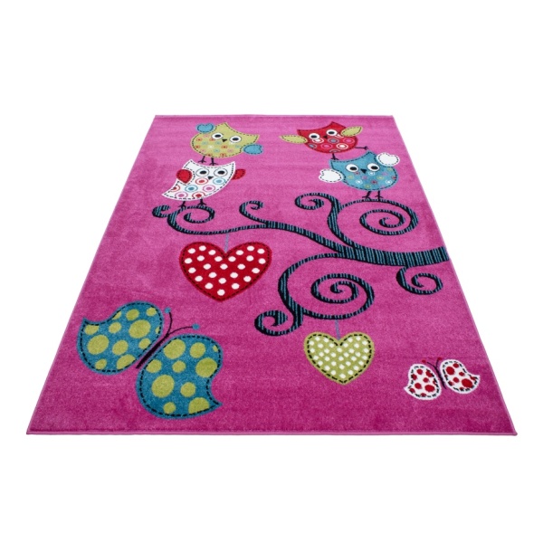 Kinderteppich Pink mit Eulenmotiv - Perfekt fr die Dekoration eines Mdchen Kinderzimmers